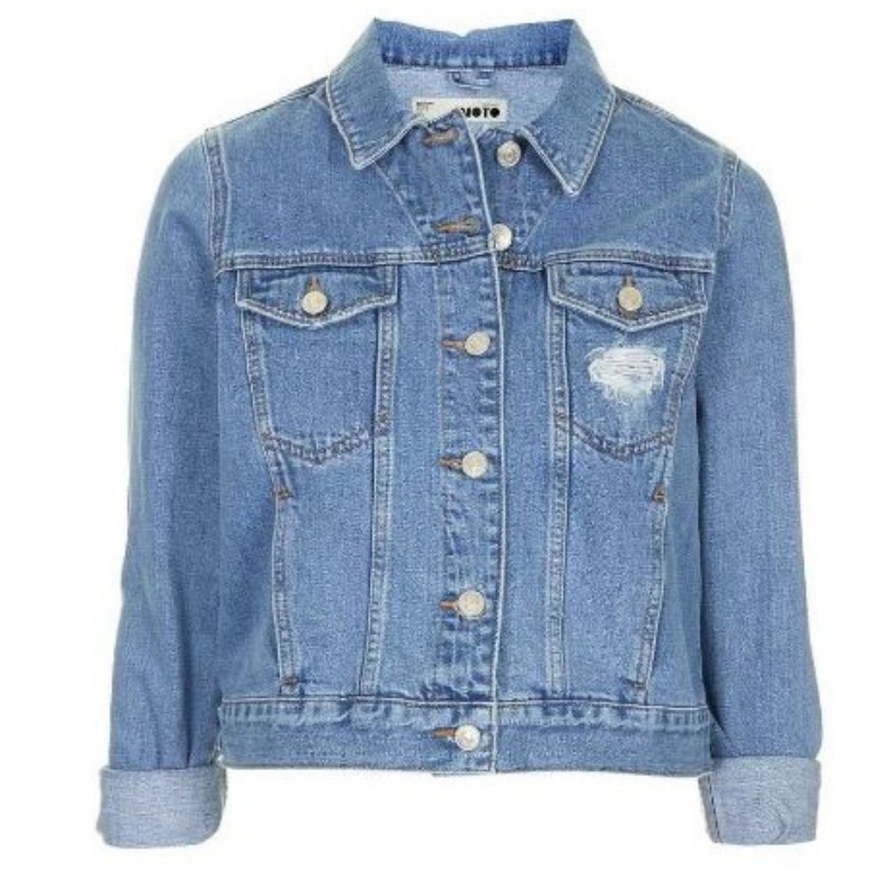 TOPSHOP Moto Women’s Distressed Denim Jacket 12
